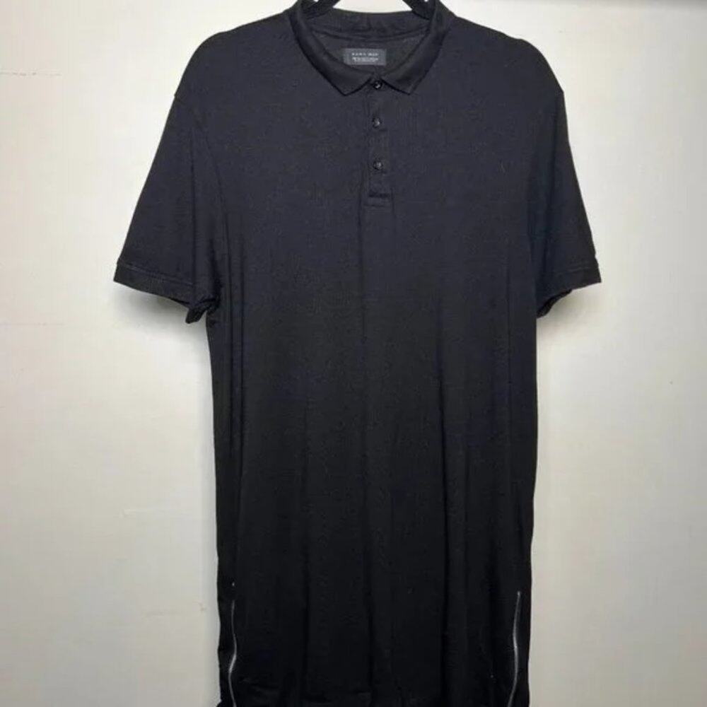 ZARA MAN EXTRA LONG MENS SHORT SLEEVE POLO WITH SIDE ZIPPERS